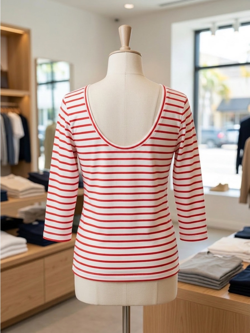 GAP Red and White Striped Boatneck Long Sleeve Tee - Picture 2 of 3